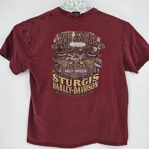 Harley Davidson Shirt Mens 2XL Sturgis South Dakota Graphic Tee Maroon‎ Bikers